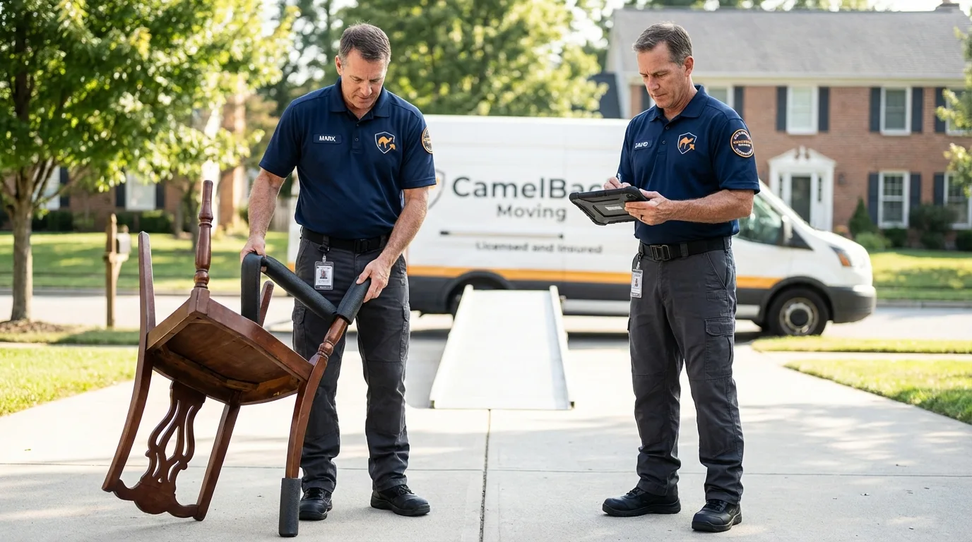 Movers inspecting furniture for damage prevention before loading in Mountain City, TN