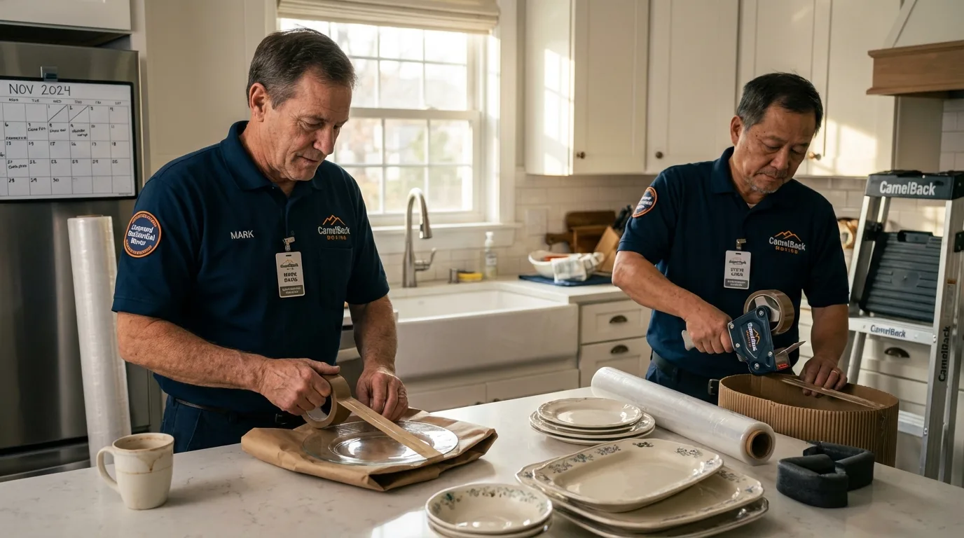 Professional crew packing kitchen dishware in Mountain City, TN